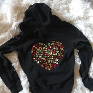 PINK Jeweled Black Zip Up Hoodie